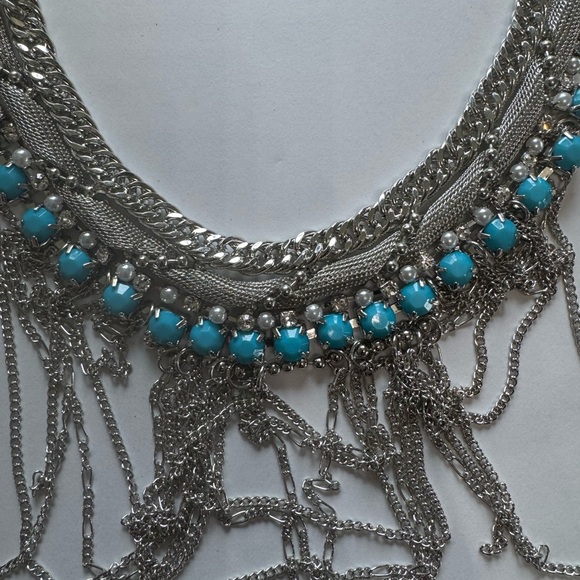 Silver and Blue Statement Necklace and Earrings - Picture 3 of 3